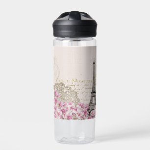 Paris France Travel Eiffel Tower with Rose Flowers Water Bottle