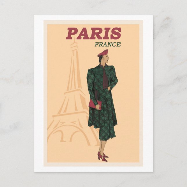 Paris France Travel Fashion Retro Postcard (Front)