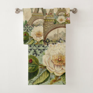 Paris France Travel Vintage Antique Art Painting Bath Towel Set