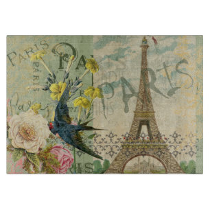 Paris France Travel Vintage Antique Art Painting Cutting Board
