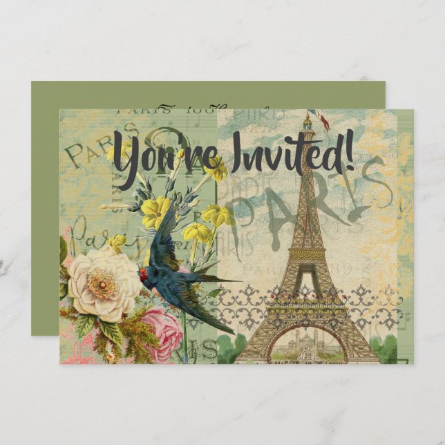 Paris France Travel Vintage Antique Art Painting Invitation (Front/Back)
