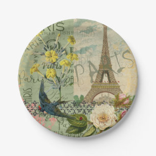 Paris France Travel Vintage Antique Art Painting Paper Plate