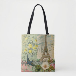 Paris France Travel Vintage Antique Art Painting Tote Bag