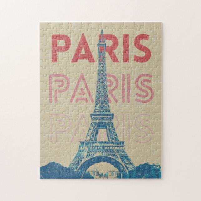 Paris France typography and Eiffel tower Jigsaw Puzzle (Vertical)