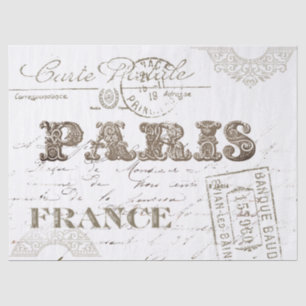 Paris France Typography Vintage Carte Postale Word Tissue Paper
