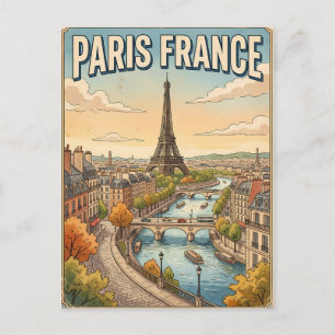 Paris France Vintage Anime Travel Postcard