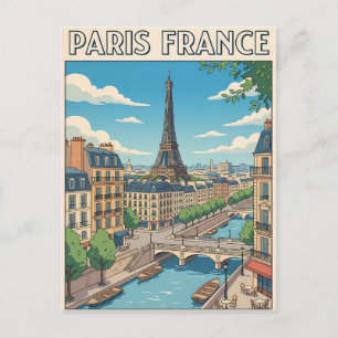 Paris France Vintage Anime Travel Postcard