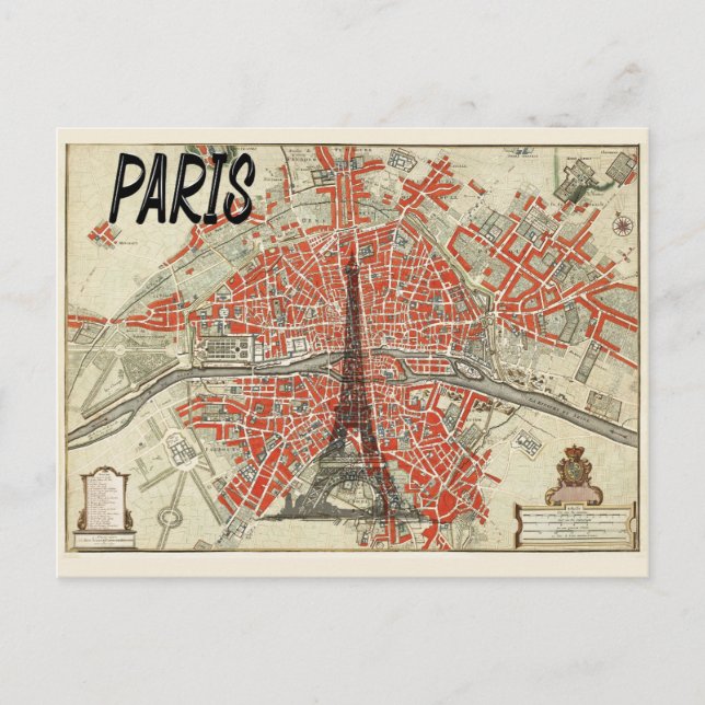 Paris France Vintage Eiffel Tower Travel Postcard (Front)