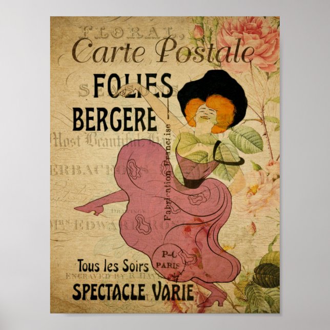 Paris France Vintage French Can-Can Dancer Poster (Front)