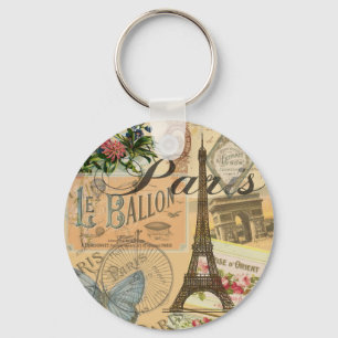 Paris France Vintage Travel Collage Art Print Key Ring