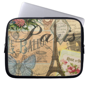 Paris France Vintage Travel Collage Laptop Sleeve