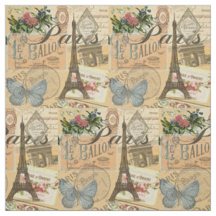 Paris France Vintage Travel Colourful Artwork Fabric