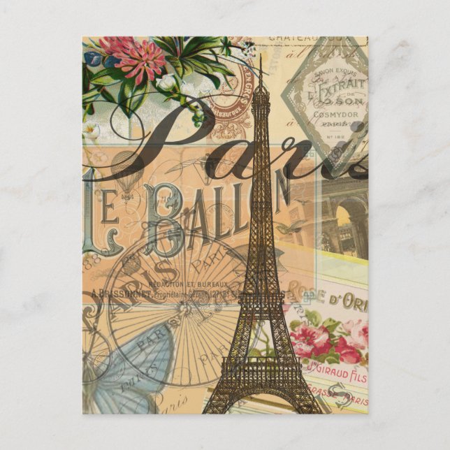 Paris France Vintage Travel Colourful Artwork Postcard (Front)