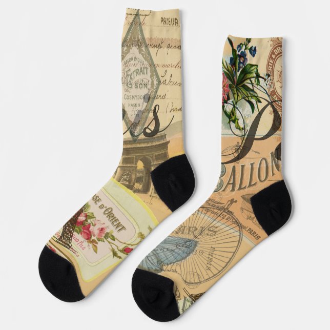 Paris France Vintage Travel Colourful Artwork Socks (Left)