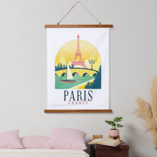 Paris France Vintage Travel  Hanging Tapestry