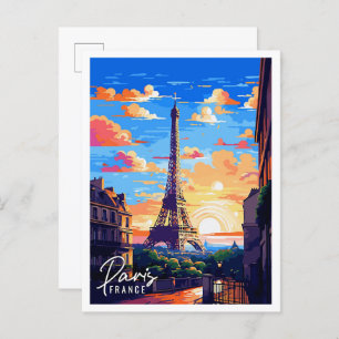 Paris France vintage travel illustration Postcard