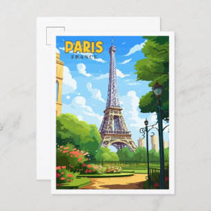 Paris France vintage travel illustration Postcard