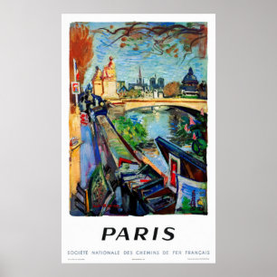 Paris France Vintage Travel Poster Restored