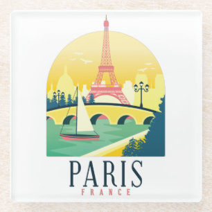 Paris France Vintage Travel Romantic Glass Coaster