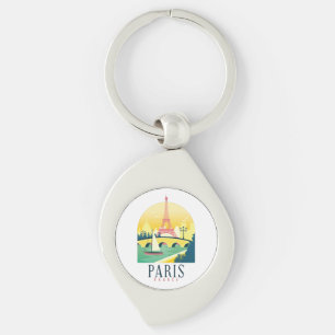 Paris France Vintage Travel Romantic Key Ring