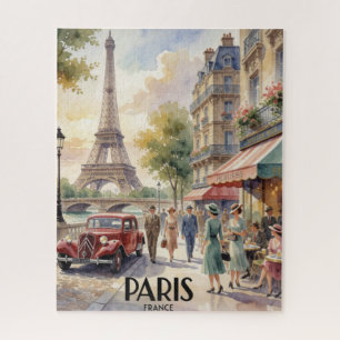 Paris France Vintage Watercolor Travel Poster Jigsaw Puzzle