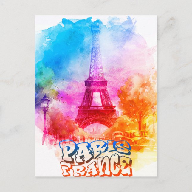 Paris France Watercolor Painting Postcard (Front)