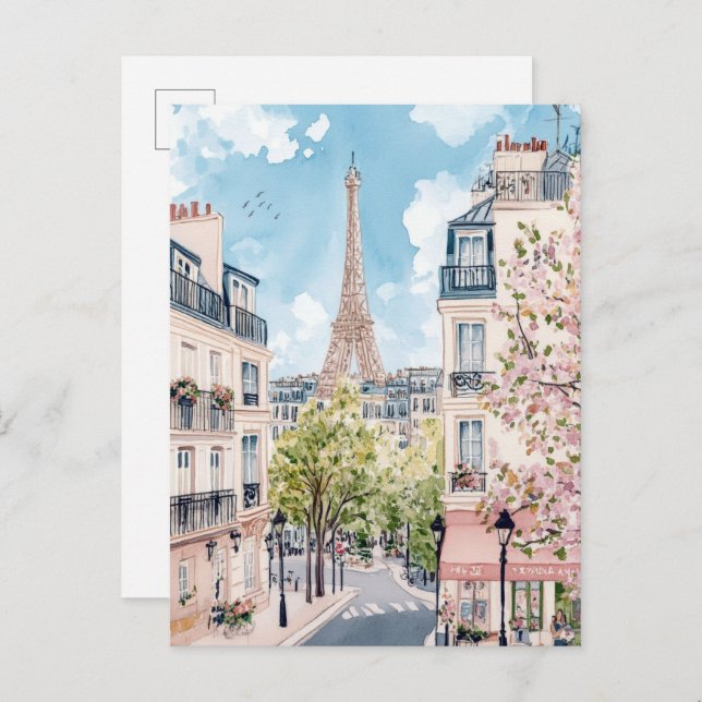 Paris France Watercolor Painting Travel Postcard (Front/Back)