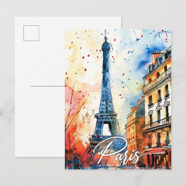 Paris France Watercolor Painting Travel Postcard (Front/Back)