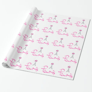 Paris,-France-with-Pink-Bow Wrapping Paper