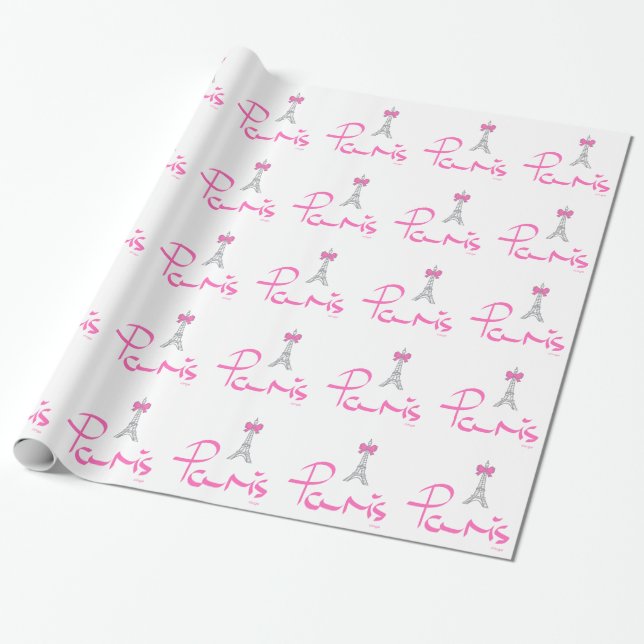 Paris,-France-with-Pink-Bow Wrapping Paper (Unrolled)