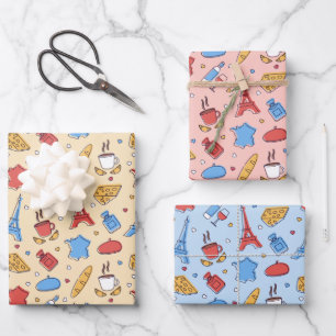 Paris France Wrapping Paper Set of 3