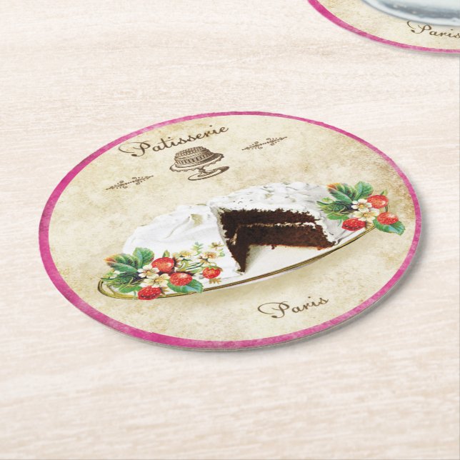 Paris French Birthday Cake Party Coasters (Angled)