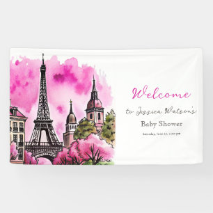 Paris French Bonjour Bebe Pink Black Baby Shower Banner