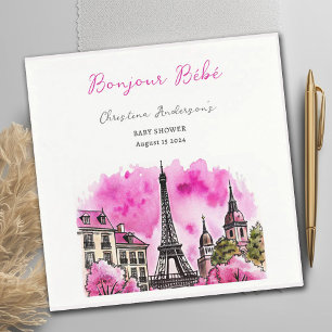 Paris French Bonjour Bebe Pink Black Baby Shower Napkin