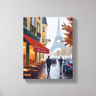 Paris French Cafe Eiffel Tower Watercolor Canvas Print