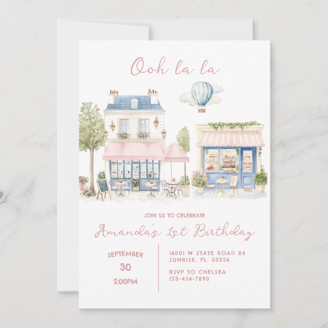 Paris French Cafe Tea Party Girl Birthday Invitation (Front)