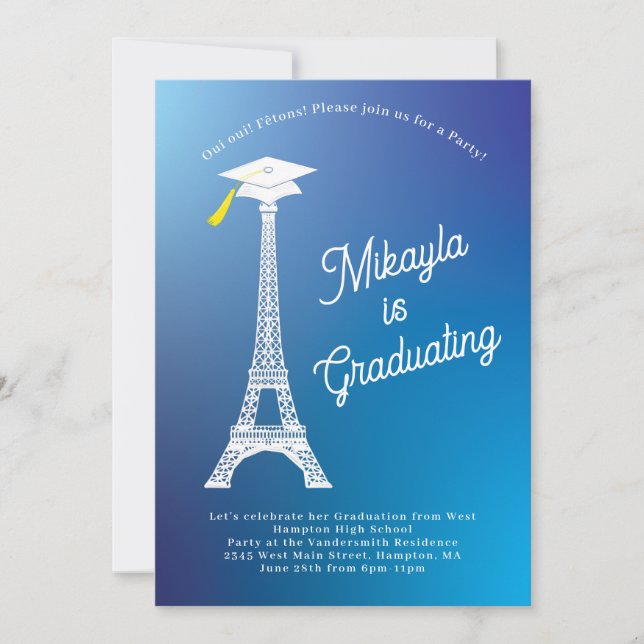 Paris French Eiffel Tower Graduation Party Invitation (Front)