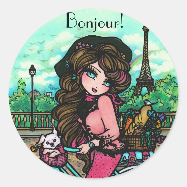 Paris French Girl Bonjour Stickers by Hannah Lynn (Front)