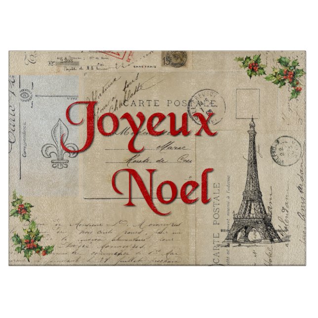 Paris French Postcards Christmas Cutting Board (Front)