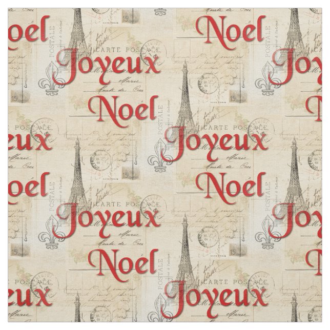 Paris French Postcards Christmas Fabric (Swatch)