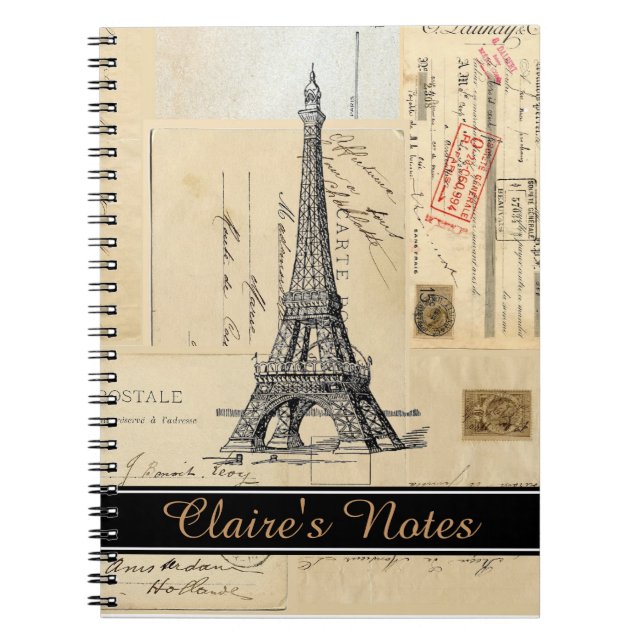 Paris French Postcards Personalise Spiral Notebook (Front)