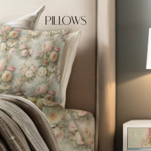 Paris French Rose Flowers Pink Floral Vintage Cushion