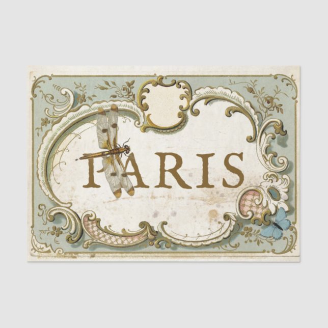 Paris French Vintage Frame Dragonfly Butterfly  Tissue Paper (Front)