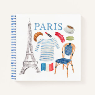 Paris French Watercolor Doodles Notebook