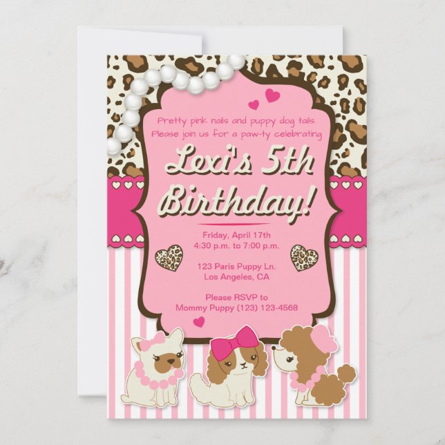 Paris Girl Puppy Dog Birthday Party Invitation (Front)