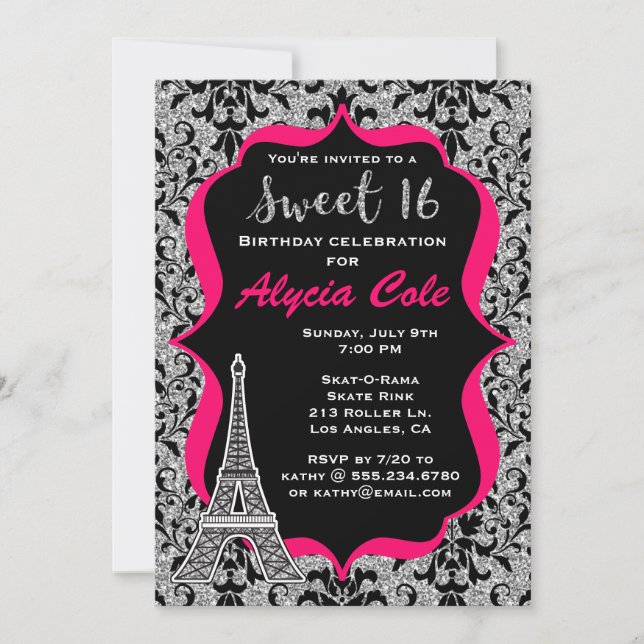 Paris Glam Sweet Sixteen Birthday Party Invitation (Front)