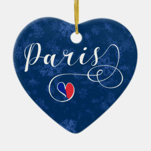 Paris Heart, Christmas Tree Ornament, France Ceramic Ornament