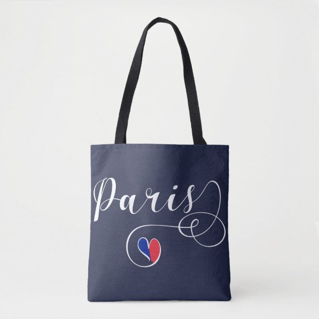 Paris Heart Grocery Bag, France Tote Bag (Front)