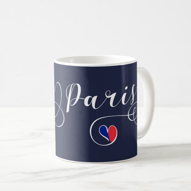 Paris Heart Mug, France Coffee Mug (Front Right)