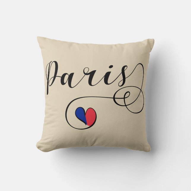 Paris Heart Throw Pillow,  France Cushion (Front)